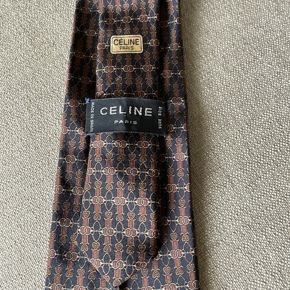 Celine | Vintage Chain Print Interlocking Multicolored Silk Tie - Picture 6 of 16